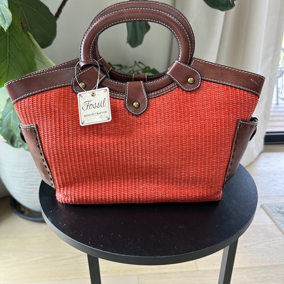 NWT Fossil Coral and Chocolate Tote - Picture 1 of 12